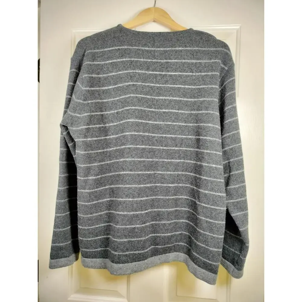 Vintage Sherland Lambswool Blend‎ Striped Sweater Grey V-Neck Large Grandpacore
